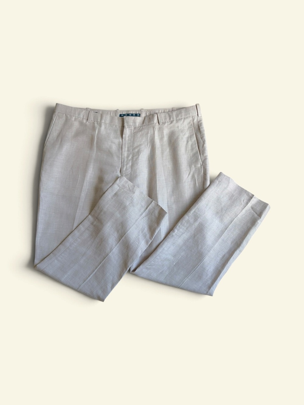 Perry Ellis Men 40x30 Beige Linen Cotton Blend Flat Front Pants Trousers Summer